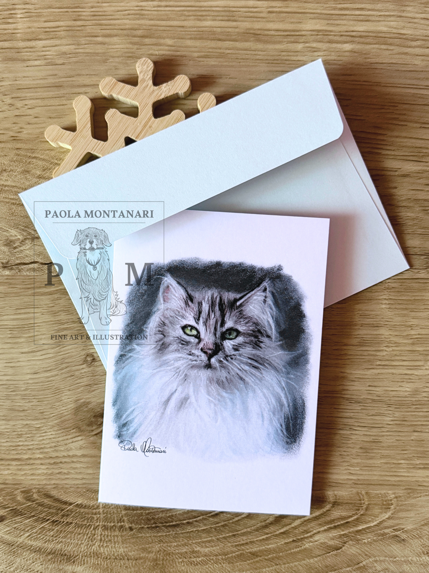 Stampa disegno gatto su biglietto auguri con busta