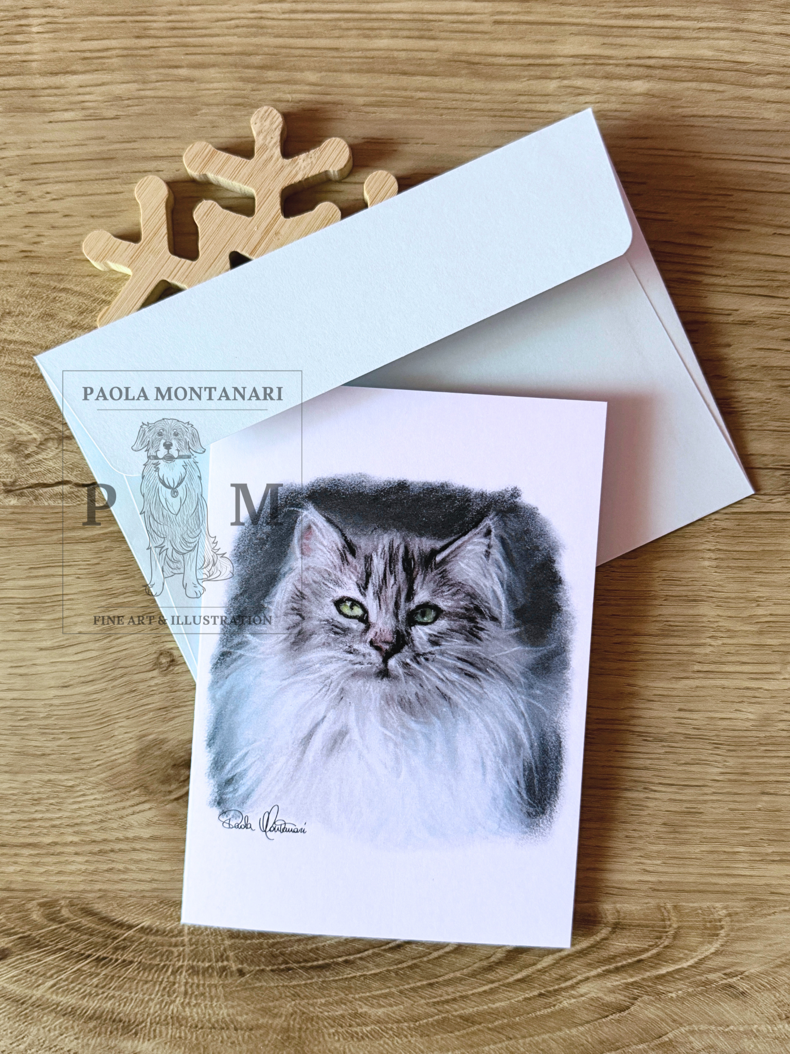 Stampa disegno gatto su biglietto auguri con busta