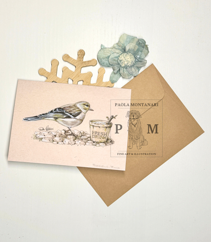 Fringuello disegno originale stampa su biglietto greeting card