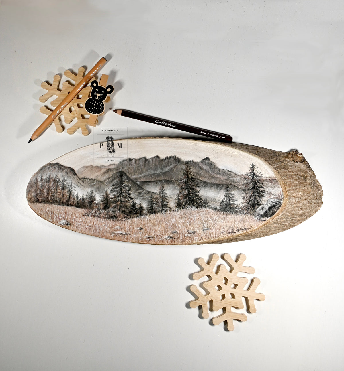 PAESAGGIO DI MONTAGNA - carbonicini su legno
