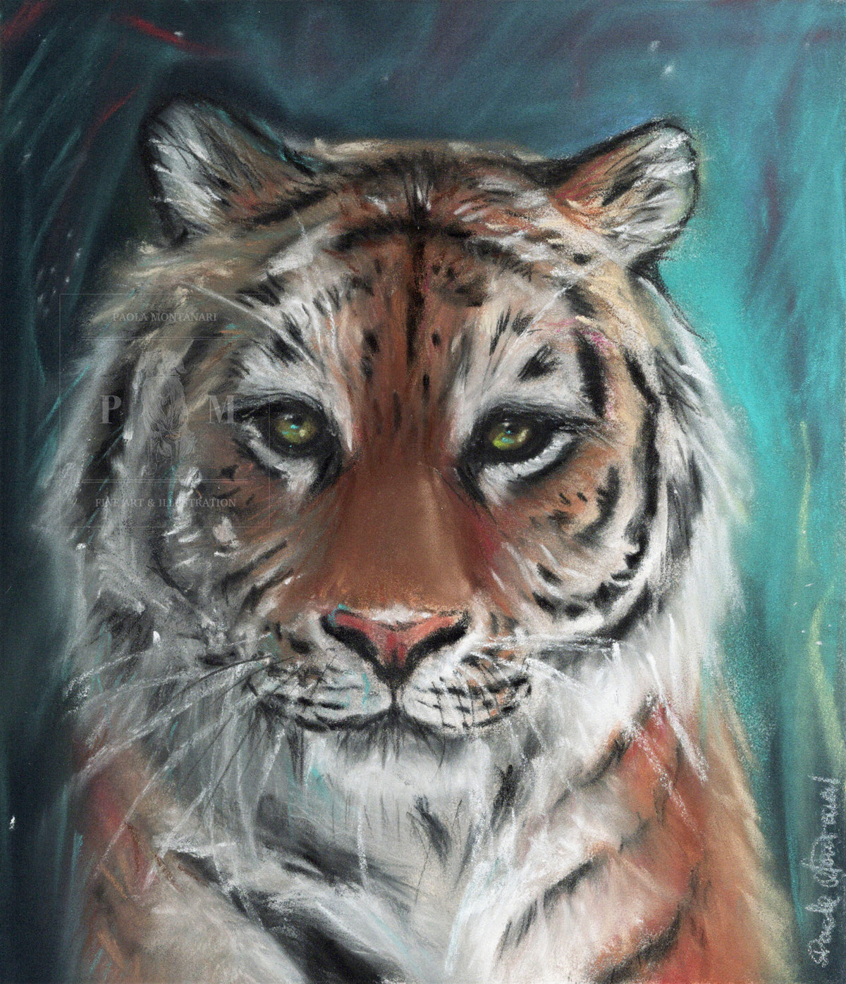 TIGRE SOTTO L'AURORA BOREALE - pastelli morbidi su carta 18x24cm