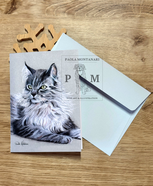 Biglietto con stampa artistica di un disegno originale di un gatto