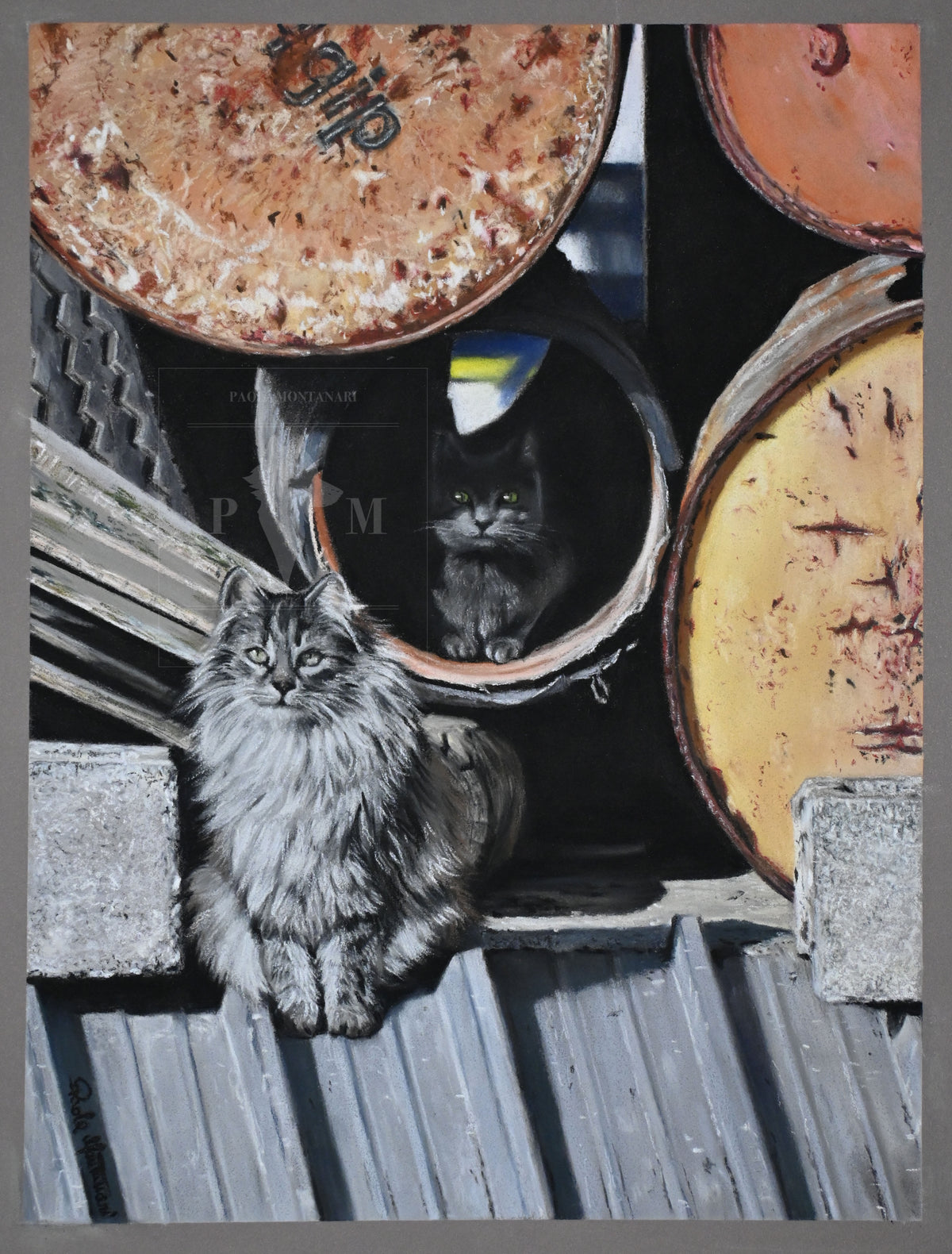 GLI OSSERVATORI - pastelli morbidi e matite pastello su carta 24x30cm