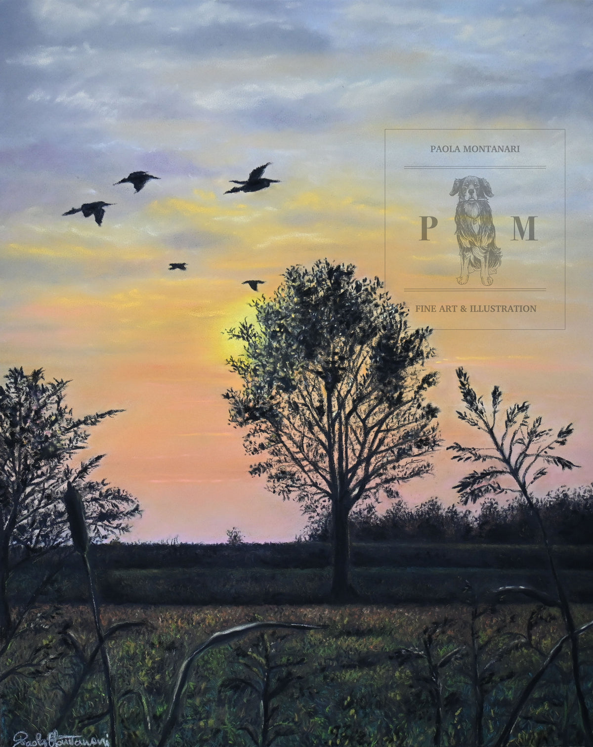 TRAMONTO NEI CAMPI DI GRANO - pastelli morbidi e matite pastello su carta 24x30